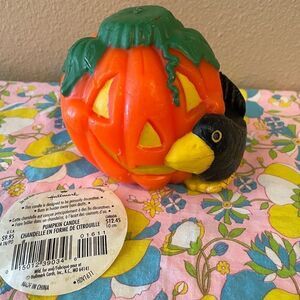 Vintage Halloween Pumpkin and Crow Hallmark Candle